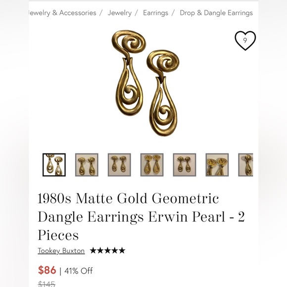 1980’s Erwin Pearl Matte Gold Swirl Dangle Earrings, Vintage - Picture 3 of 3